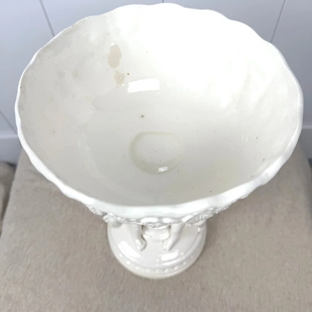 Vintage Lefton Japan Cherub Pedestal Planter‎ Mid Century Ceramic Compote Bowl